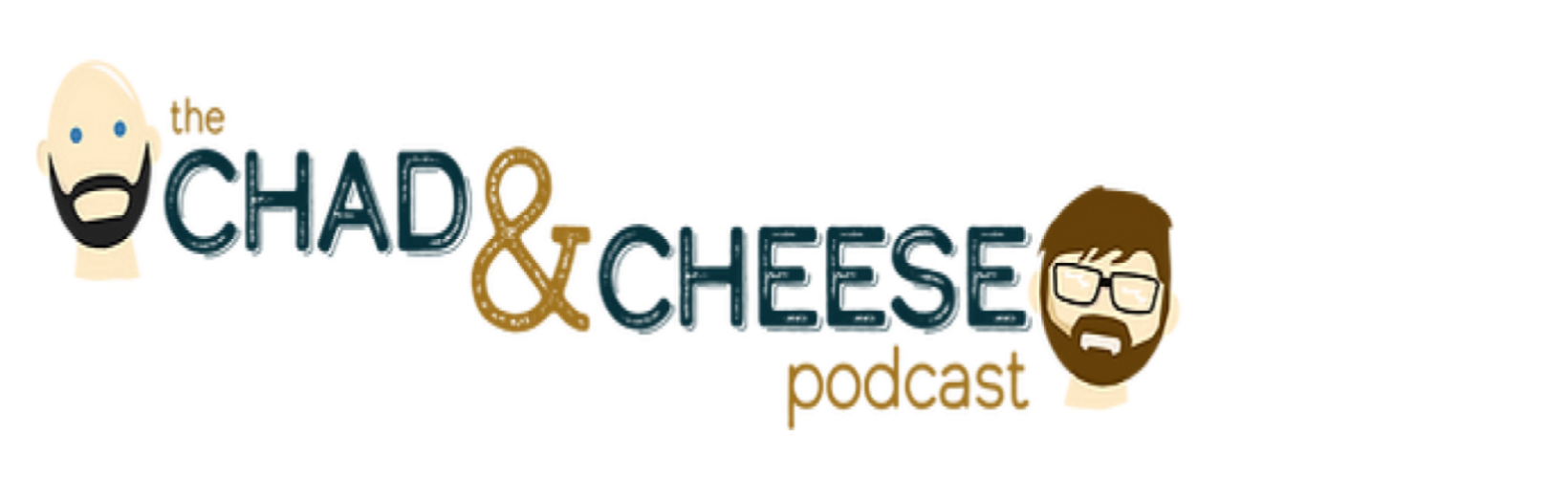 Cartoon heads flank the text 'The Chad & Cheese Podcast.' The left head has a bald head and beard, the right has hair, beard, and glasses. Playful tone. Featuring CEO Jay Polaki in a firing squad scene, capturing the essence of industry debates.
