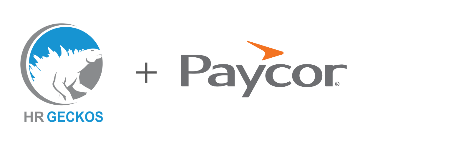 HR Geckos and Paycor Partnership Announcement featuring their respective logos joined by a plus symbol, representing their collaboration