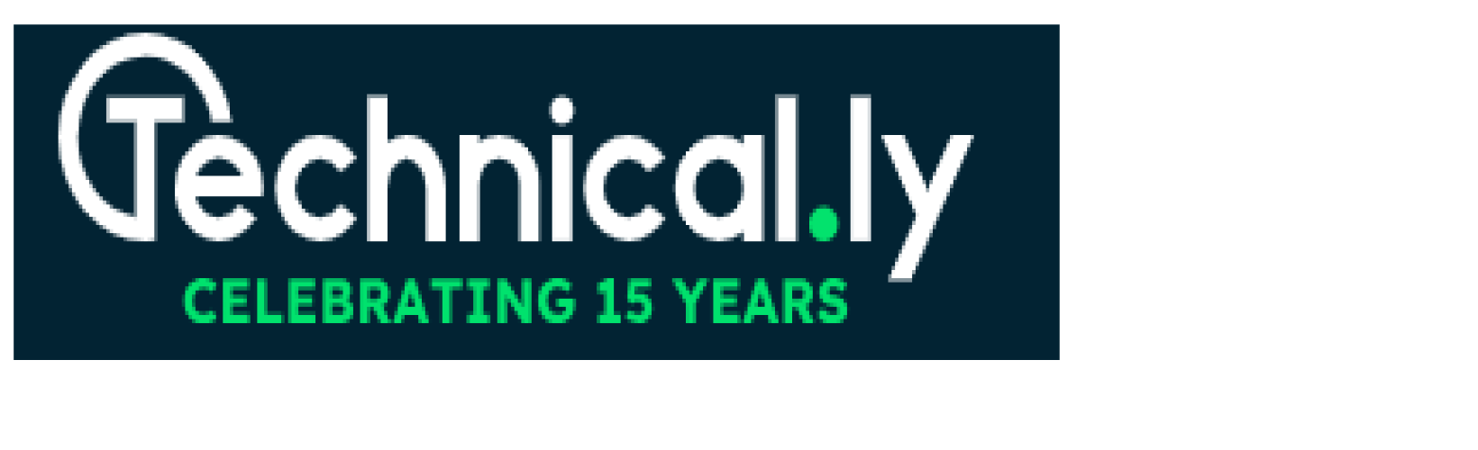 Logo with the word 'Technically' in white, featuring a green dot for the 'i.' Below, text reads 'Celebrating 15 Years' in green on a dark blue background.