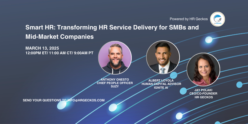 Graphic with a grayscale photo of a person smiling on the right...